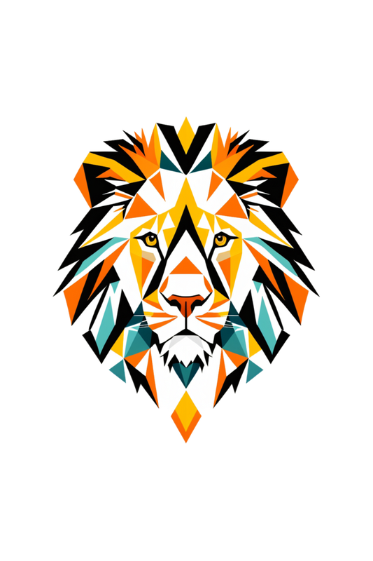 Peppy Thread Abstract Lion Face T-Shirt - Casual Wear, Round Neck, Short Sleeve