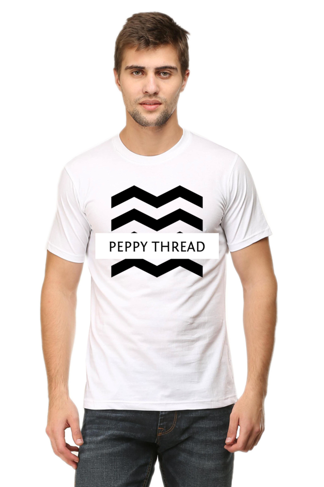 Peppy Thread Classic White Logo T-Shirt - Round Neck, Short Sleeve
