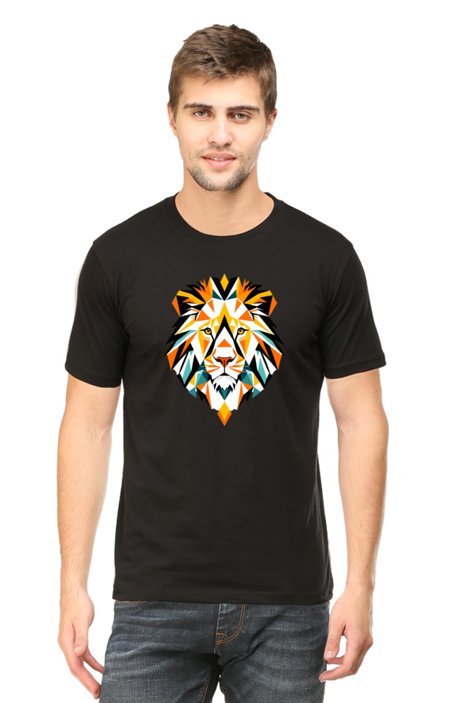 Peppy Thread Abstract Lion Face T-Shirt - Casual Wear, Round Neck, Short Sleeve