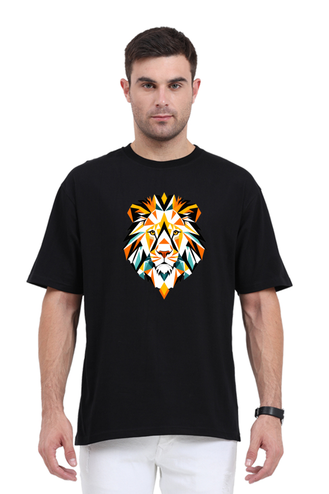 Peppy Thread Unisex Oversized Abstract Lion Face T-Shirt - Casual Wear, Relaxed Fit