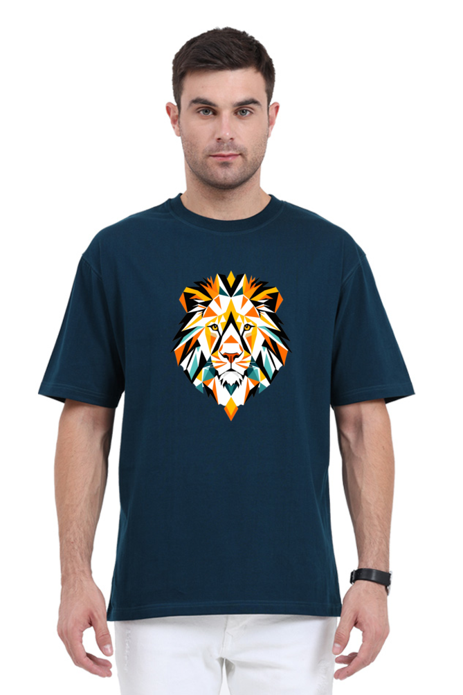 Peppy Thread Unisex Oversized Abstract Lion Face T-Shirt - Casual Wear, Relaxed Fit