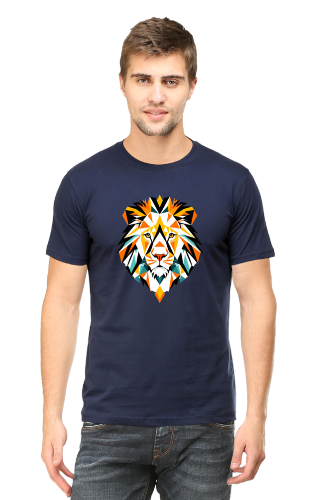 Peppy Thread Abstract Lion Face T-Shirt - Casual Wear, Round Neck, Short Sleeve