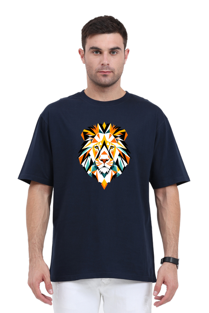 Peppy Thread Unisex Oversized Abstract Lion Face T-Shirt - Casual Wear, Relaxed Fit