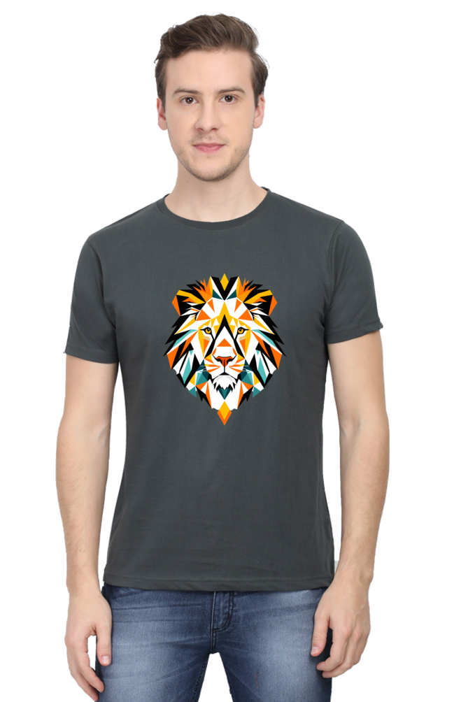 Peppy Thread Abstract Lion Face T-Shirt - Casual Wear, Round Neck, Short Sleeve