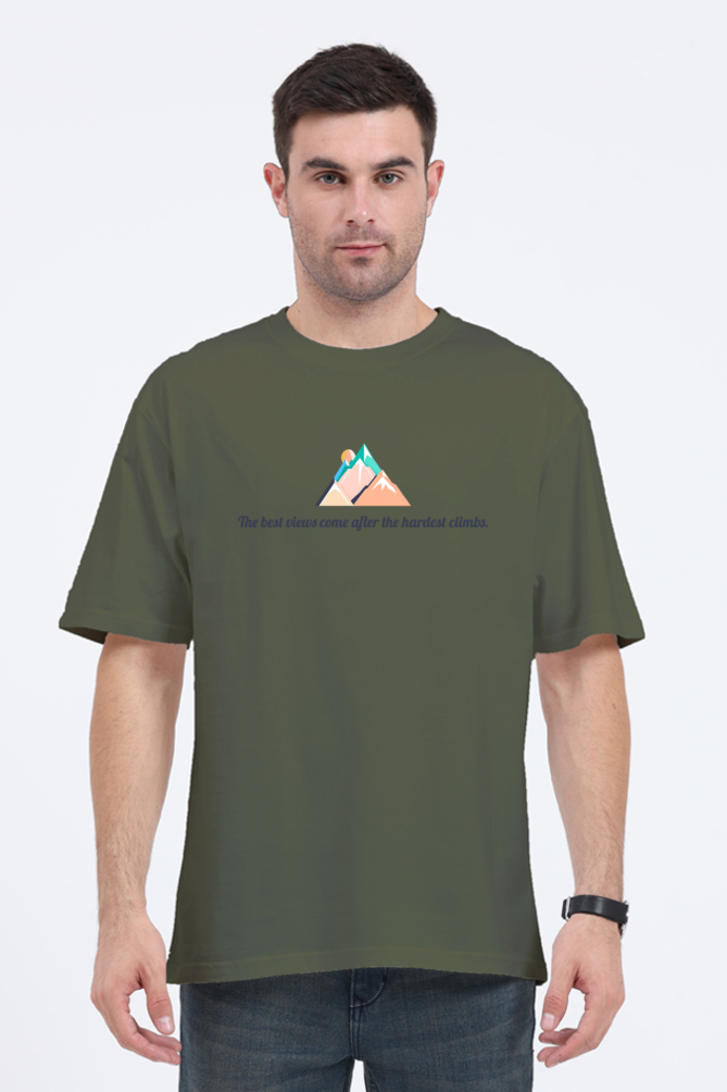 Peppy Thread Unisex Oversized Mountain Views T-Shirt - Motivational Casual Wear, Relaxed Fit