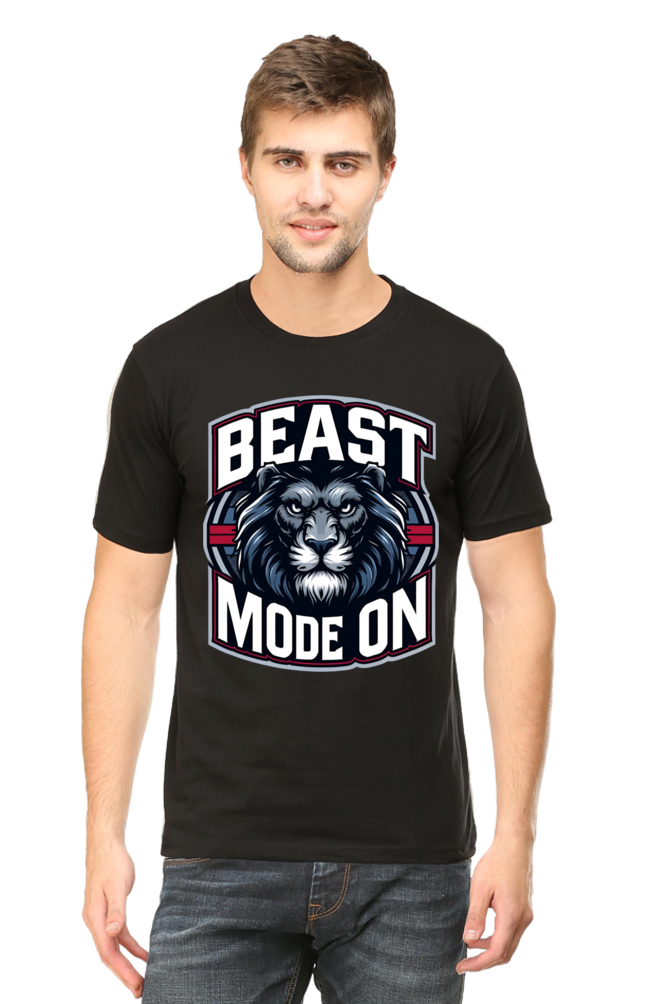 Beast Mode On T Shirt Gym Wear Round Neck Short Sleeve Black S